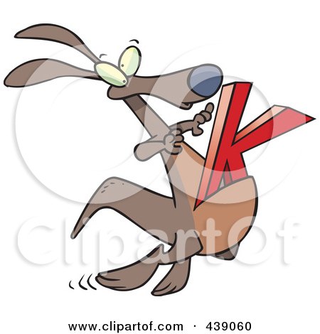 Royalty-Free (RF) Clip Art Illustration of a Cartoon Kangaroo With A K In Its Pouch by toonaday