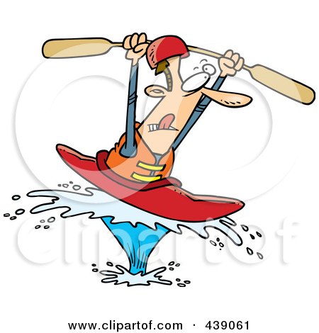 Royalty-Free (RF) Clip Art Illustration of a Cartoon Black And White  Outline Design Of A Kayaking Man On A Big Splash by toonaday #439028