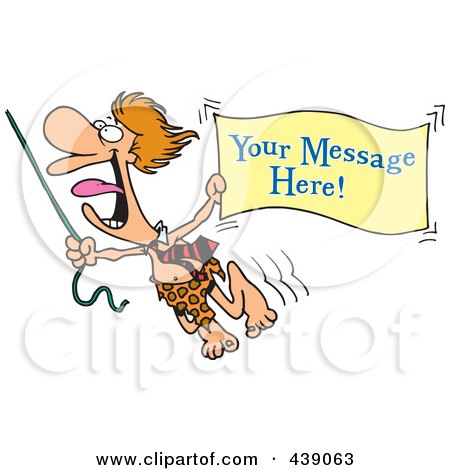 Royalty-Free (RF) Clip Art Illustration of a Cartoon Jungle Lord Holding Out A Sign With Sample Text by toonaday