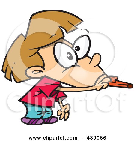 Royalty-Free (RF) Clip Art Illustration of a Cartoon Girl Blowing A Kazoo by toonaday