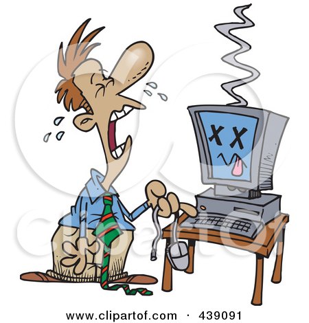 Royalty-Free (RF) Clip Art Illustration of a Cartoon Business Man With A Fried Computer by toonaday