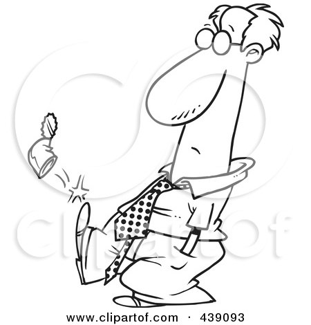 Royalty-Free (RF) Clip Art Illustration of a Cartoon Black And White Outline Design Of A Businessman Kicking A Can by toonaday