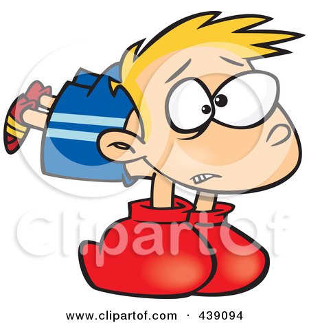 Royalty-Free (RF) Clip Art Illustration of a Cartoon Boy Wearing Heavy Boxing Gloves by toonaday