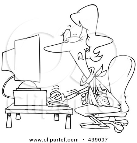 Royalty-Free (RF) Clip Art Illustration of a Cartoon Black And White Outline Design Of A Woman Working With A Broken Arm by toonaday