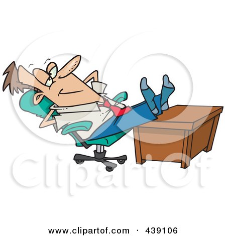 Royalty-Free (RF) Clip Art Illustration of a Cartoon Businessman Kicking Back With His Feet On His Desk by toonaday