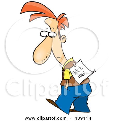 Royalty-Free (RF) Clip Art Illustration of a Cartoon Man With A Kick Me Sign On His Back by toonaday