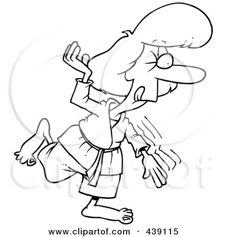 Royalty-Free (RF) Clip Art Illustration of a Cartoon Black And White Outline Design Of A Karate Woman by toonaday