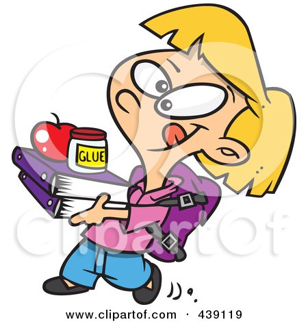 Royalty-Free (RF) Clip Art Illustration of a Cartoon Keen Girl Carrying Binders by toonaday