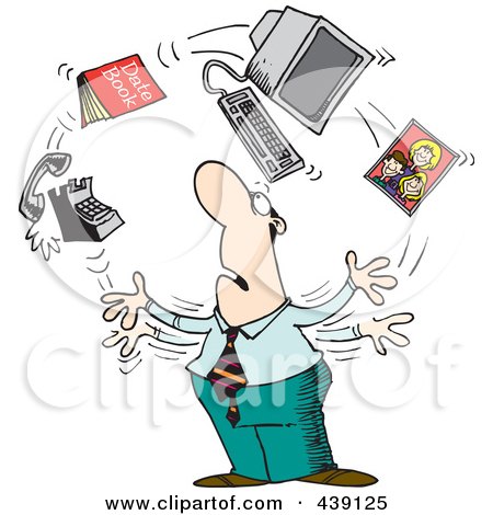 Royalty-Free (RF) Clip Art Illustration of a Cartoon Businessman Juggling Responsibilities by toonaday