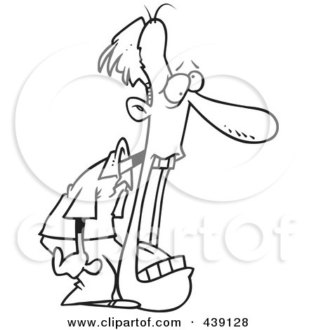 Royalty-Free (RF) Clip Art Illustration of a Cartoon Black And White Outline Design Of A Man With A Dropped Jaw by toonaday