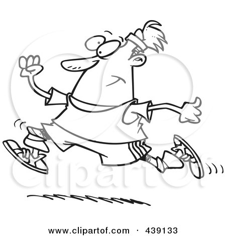 Royalty-Free (RF) Clip Art Illustration of a Cartoon Black And White Outline Design Of A Jogging Man by toonaday