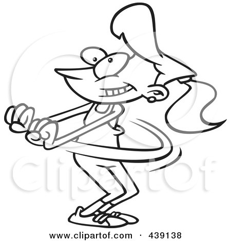 Royalty-Free (RF) Clip Art Illustration of a Cartoon Black And White Outline Design Of A Jazzercise Woman Dancing by toonaday