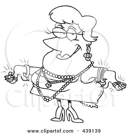 Royalty-Free (RF) Clip Art Illustration of a Cartoon Black And White Outline Design Of A Woman Wearing Jewels by toonaday