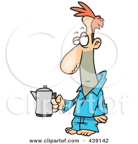 Royalty-Free (RF) Clip Art Illustration of a Cartoon Tired Man Holding A Coffee Pot by toonaday