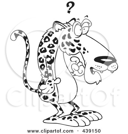 Royalty-Free (RF) Clip Art Illustration of a Cartoon Black And White Outline Design Of A Confused Jaguar by toonaday