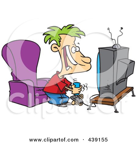 Royalty-Free (RF) Clip Art Illustration of a Cartoon Boy Playing A Video Game With A Joystick by toonaday