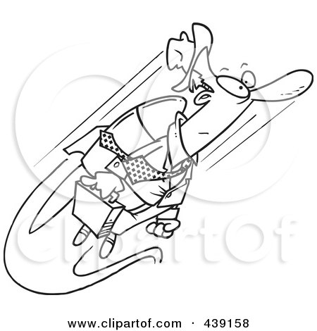 Royalty-Free (RF) Clip Art Illustration of a Cartoon Black And White Outline Design Of A Businessman Flying With A Jetpack by toonaday