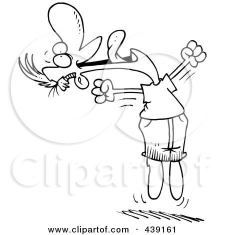 Royalty-Free (RF) Clip Art Illustration of a Cartoon Black And White Outline Design Of A Joyful Man Jumping by toonaday