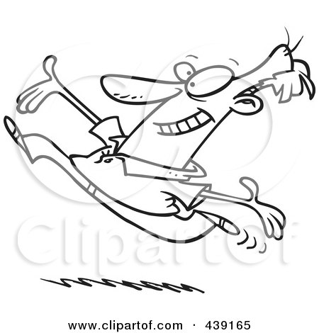 Royalty-Free (RF) Clip Art Illustration of a Cartoon Black And White Outline Design Of A Joyful Man Running by toonaday