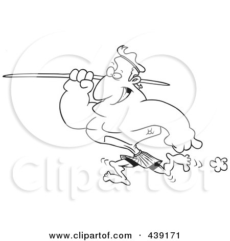 Royalty-Free (RF) Clip Art Illustration of a Cartoon Black And White Outline Design Of A Strong Javelin Man by toonaday