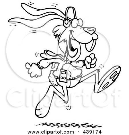 Royalty-Free (RF) Clip Art Illustration of a Cartoon Black And White Outline Design Of A Jogging Rabbit by toonaday