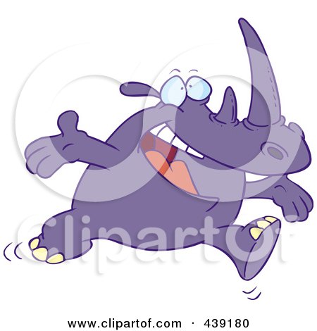 Royalty-Free (RF) Clip Art Illustration of a Cartoon Joyful Rhino Running by toonaday