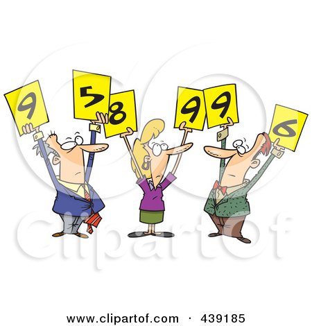 Royalty-Free (RF) Clip Art Illustration of Cartoon Judges Holding Up Numbers by toonaday