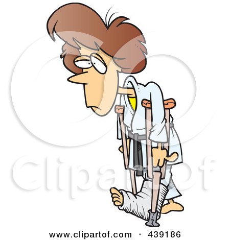Royalty-Free (RF) Clip Art Illustration of a Cartoon Judo Woman With Crutches by toonaday