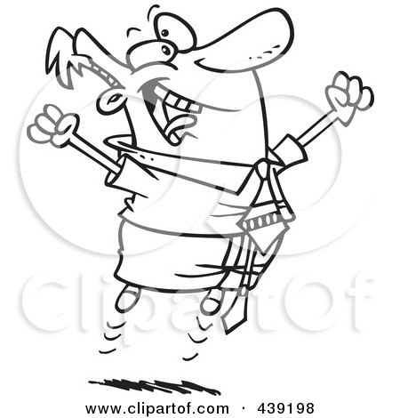Royalty-Free (RF) Clip Art Illustration of a Cartoon Black And White Outline Design Of A Joyful Businessman Jumping by toonaday