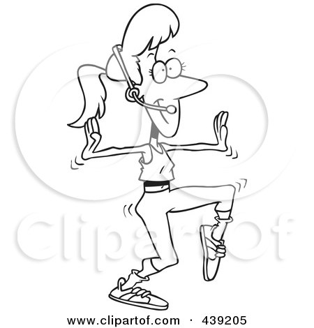 Royalty-Free (RF) Clip Art Illustration of a Cartoon Black And White Outline Design Of A Jazzercise Instructor by toonaday