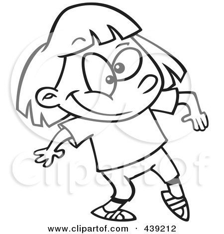 Royalty-Free (RF) Clip Art Illustration of a Cartoon Black And White Outline Design Of A Dancing Jazzercise Girl - 3 by toonaday