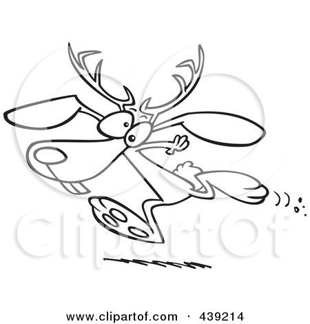 Royalty-Free (RF) Clip Art Illustration of a Cartoon Black And White Outline Design Of A Running Jackalope by toonaday