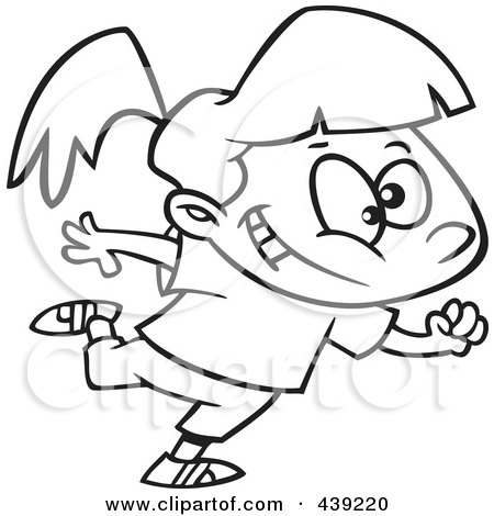 Royalty-Free (RF) Clip Art Illustration of a Cartoon Black And White Outline Design Of A Dancing Jazzercise Girl - 2 by toonaday