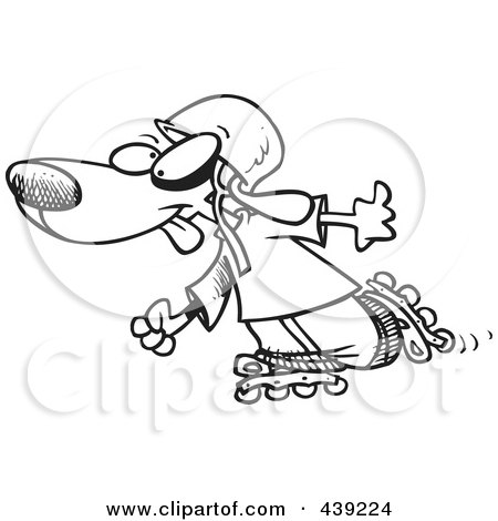 Royalty-Free (RF) Clip Art Illustration of a Cartoon Black And White Outline Design Of A Dog Roller Blading by toonaday