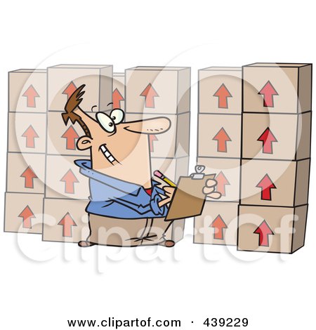 Royalty-Free (RF) Clip Art Illustration of a Cartoon Man Taking Inventory by toonaday