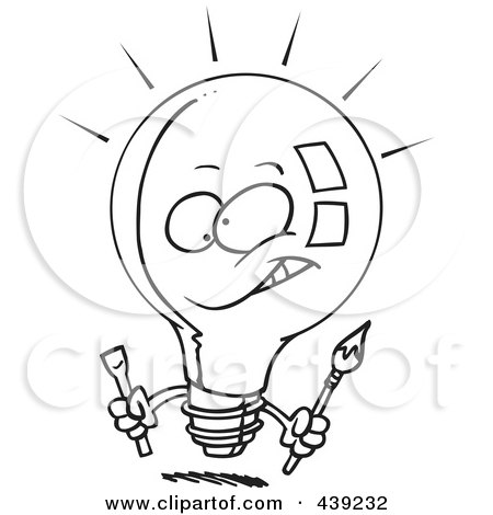 Royalty-Free (RF) Clip Art Illustration of a Cartoon Black And White Outline Design Of An Innovative Light Bulb by toonaday