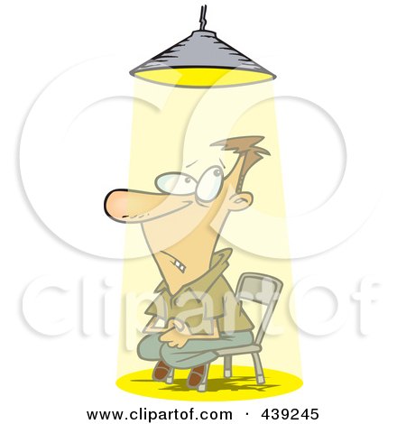 Royalty-Free (RF) Clip Art Illustration of a Cartoon Interrogated Man Sitting Under A Light by toonaday