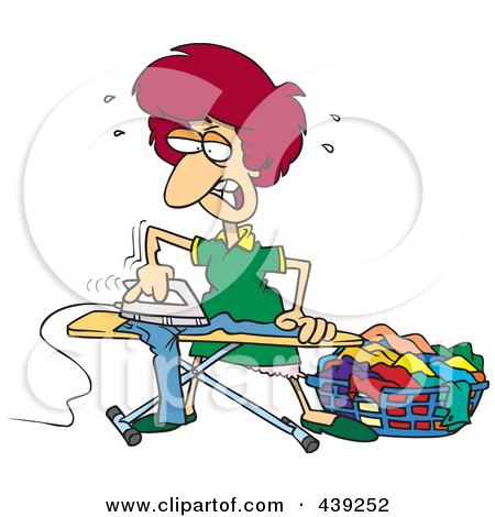 Royalty-Free (RF) Clip Art Illustration of a Cartoon Mad Housewife Ironing Clothes by toonaday