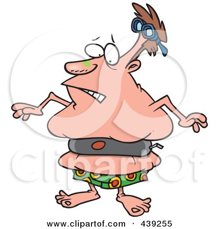Royalty-Free (RF) Clip Art Illustration of a Cartoon Chubby Man Wearing A Tight Inner Tube by toonaday
