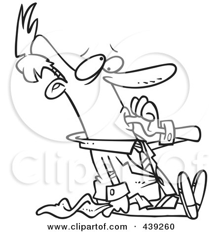 Royalty-Free (RF) Clip Art Illustration of a Cartoon Black And White Outline Design Of An Insecure Businessman Sucking His Thumb by toonaday