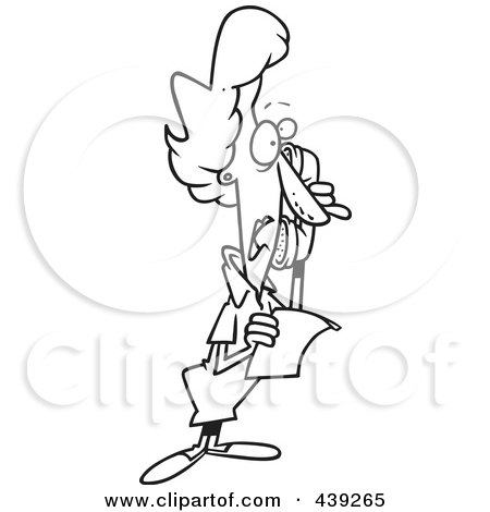 Royalty-Free (RF) Clip Art Illustration of a Cartoon Black And White Outline Design Of A Shocked Woman On The Phone by toonaday