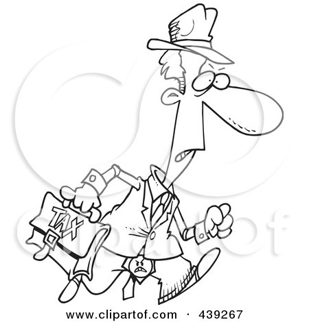Royalty-Free (RF) Clip Art Illustration of a Cartoon Black And White Outline Design Of A Grumpy Tax Man by toonaday