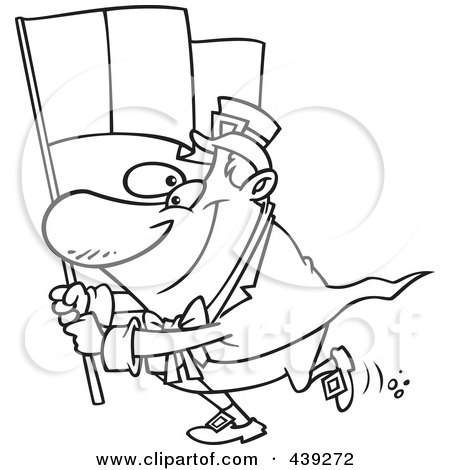 Royalty-Free (RF) Clip Art Illustration of a Cartoon Black And White Outline Design Of A Man Carrying An Irish Flag by toonaday