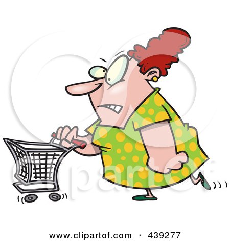 Royalty-Free (RF) Clip Art Illustration of a Cartoon Grumpy Woman Grocery Shopping by toonaday