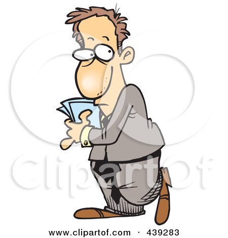 Royalty-Free (RF) Clip Art Illustration of a Cartoon Introverted Businessman Hiding Papers by toonaday