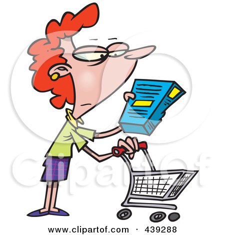 Royalty-Free (RF) Clip Art Illustration of a Cartoon Shopping Woman Reading An Ingredient Label by toonaday