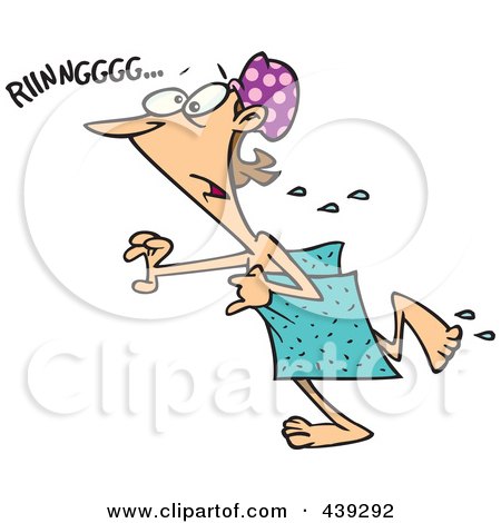 Royalty-Free (RF) Clip Art Illustration of a Cartoon Woman Rushing For A Phone Call In A Towel by toonaday