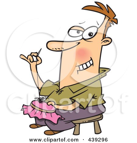 Royalty-Free (RF) Clip Art Illustration of a Cartoon Man Knitting An Intricate Design by toonaday