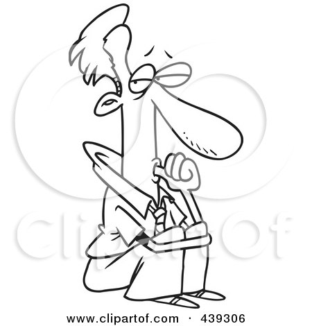 Royalty-Free (RF) Clip Art Illustration of a Cartoon Black And White Outline Design Of A Businessman Sucking His Thumb by toonaday