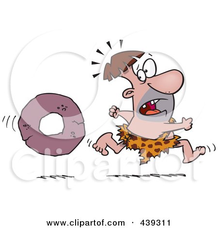 Royalty-Free (RF) Clip Art Illustration of a Cartoon Caveman Running From A Stone Wheel by toonaday